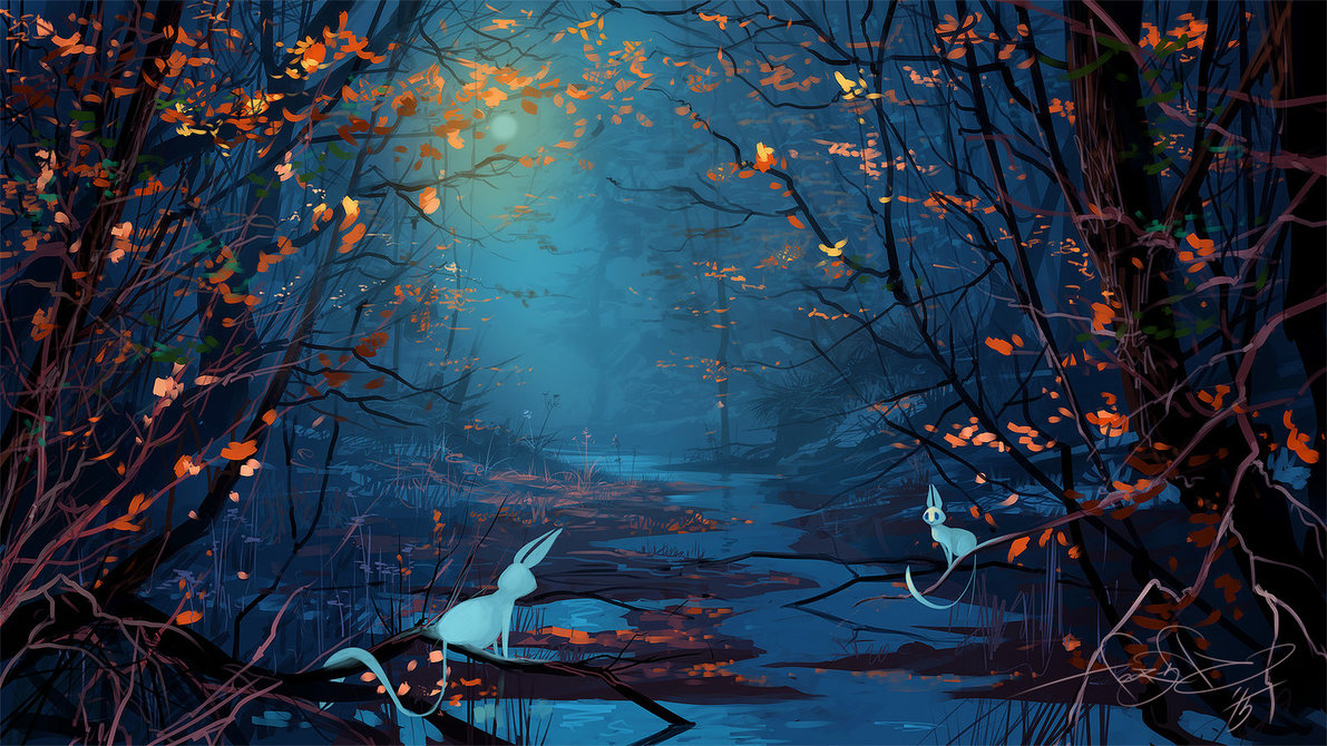 Tree and stream with orange leaves
