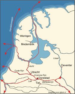 Trade routes around Dorestad.