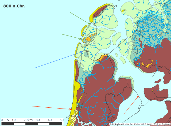 Den Helder and Huisduinen around 800 AD.