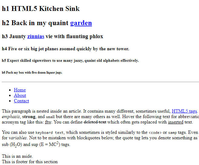 Kitchen sink HTML page