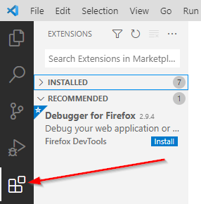 Button for plugins (extensions) in left sidebar of VSCode.