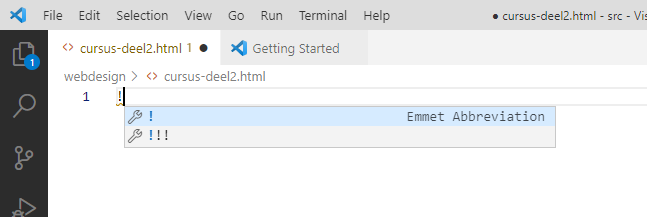 VSCode: Emmet plugin: Create new HTML file, step 2.