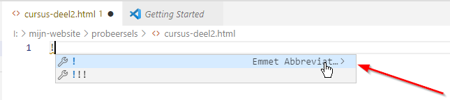 VSCode: Emmet plugin: Create new HTML file, step 3.