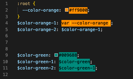 VSCode: Plugin: Colorize, visualizes colors in css, scss, XMl files.