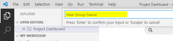 VSCode: Plugin: Project Dashboard  New Group.