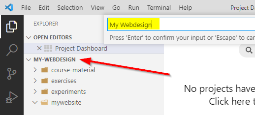 VSCode: Plugin: Project Dashboard  Enter Group name.