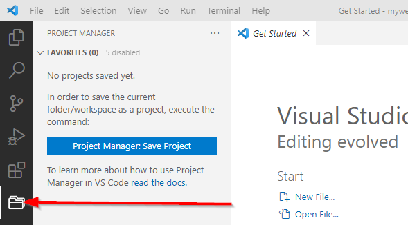 VSCode: Plugin: Project Manager: click icon.