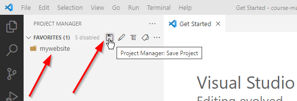 VSCode: Plugin: Project Manager: To save next project in Project Manager.