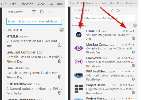 Visual Studio Code, Tips Extensions tab.